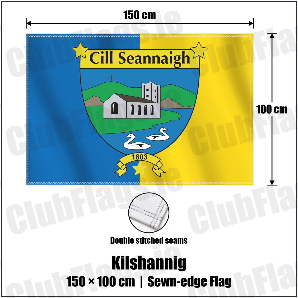 Kilshannig 100cm x 150cm Flag (sewn on the edges) with the verified club crest and colours, Cork GAA - ClubFlags.ie