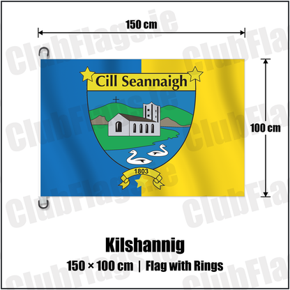 Kilshannig 150cm x 100cm Flag Pole Flag with Rings with the verified club crest and colours, Cork GAA - ClubFlags.ie
