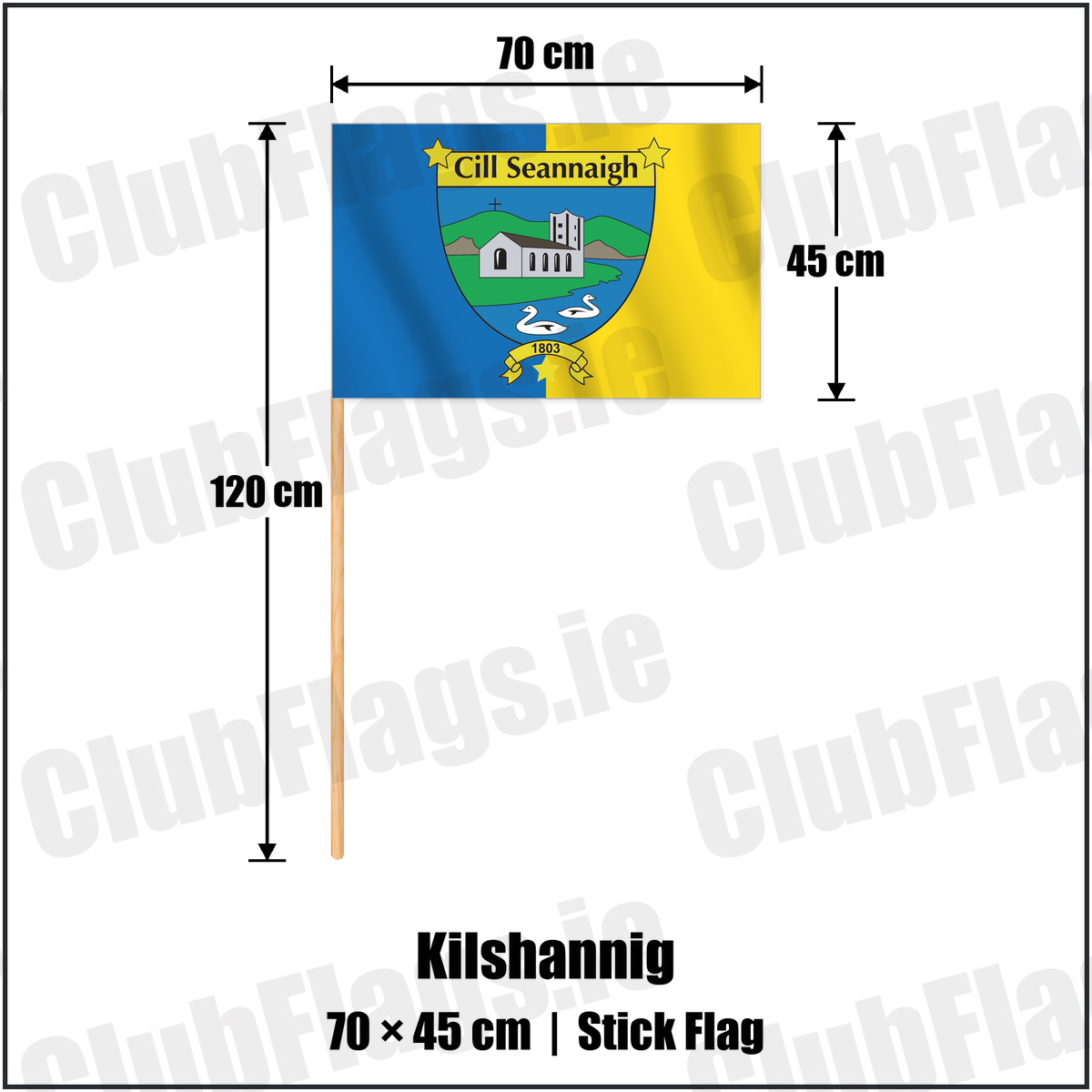 Kilshannig 45cm x 70cm Stick Flag with the verified club crest and colours, Cork GAA - ClubFlags.ie