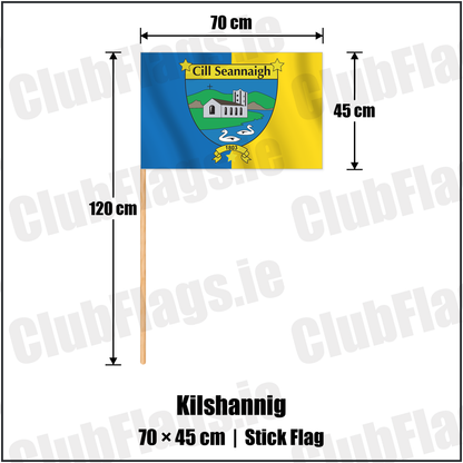 Kilshannig 45cm x 70cm Stick Flag with the verified club crest and colours, Cork GAA - ClubFlags.ie
