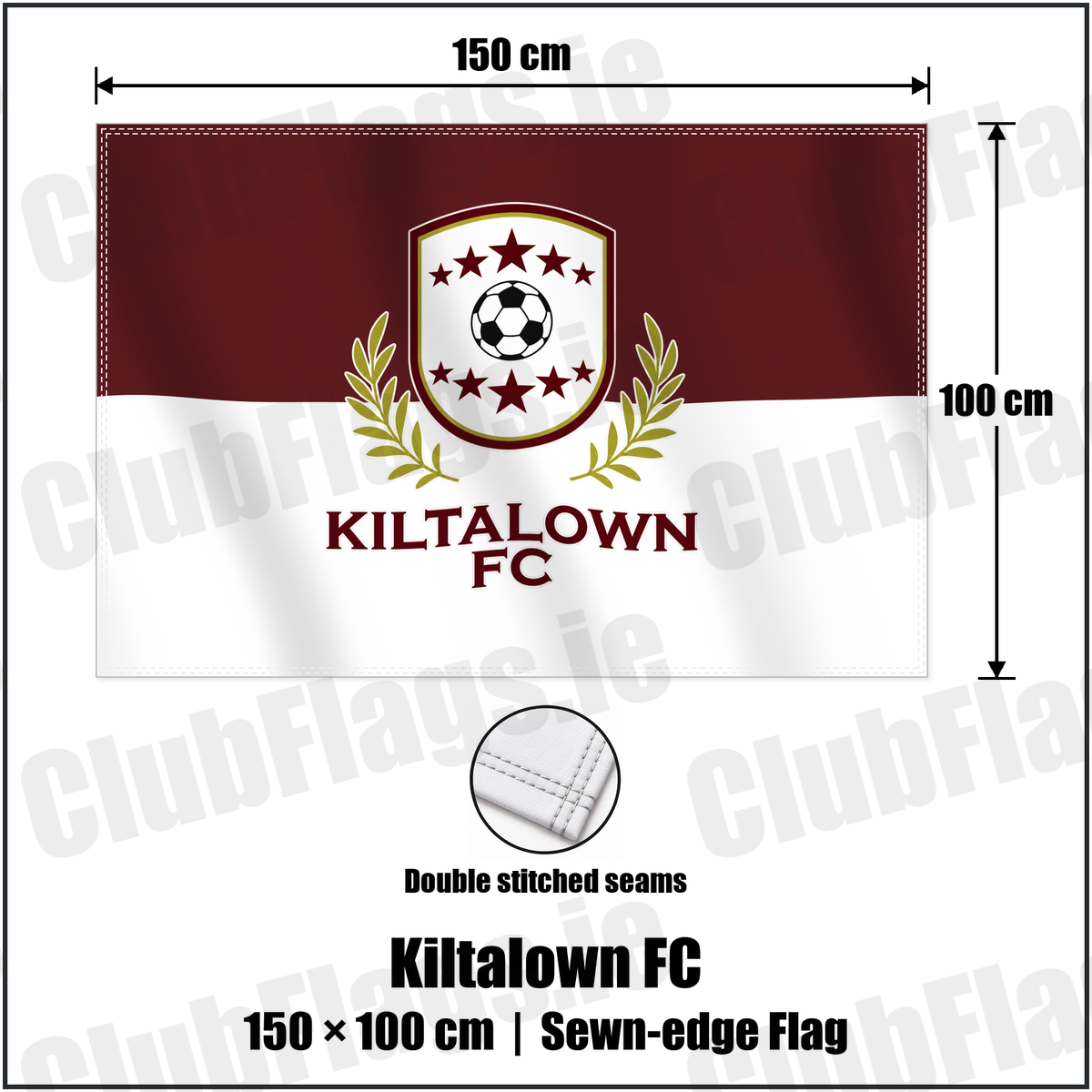 Kiltalown FC 100cm x 150cm Flag (sewn on the edges) with the verified club crest and colours, Dublin Football - ClubFlags.ie