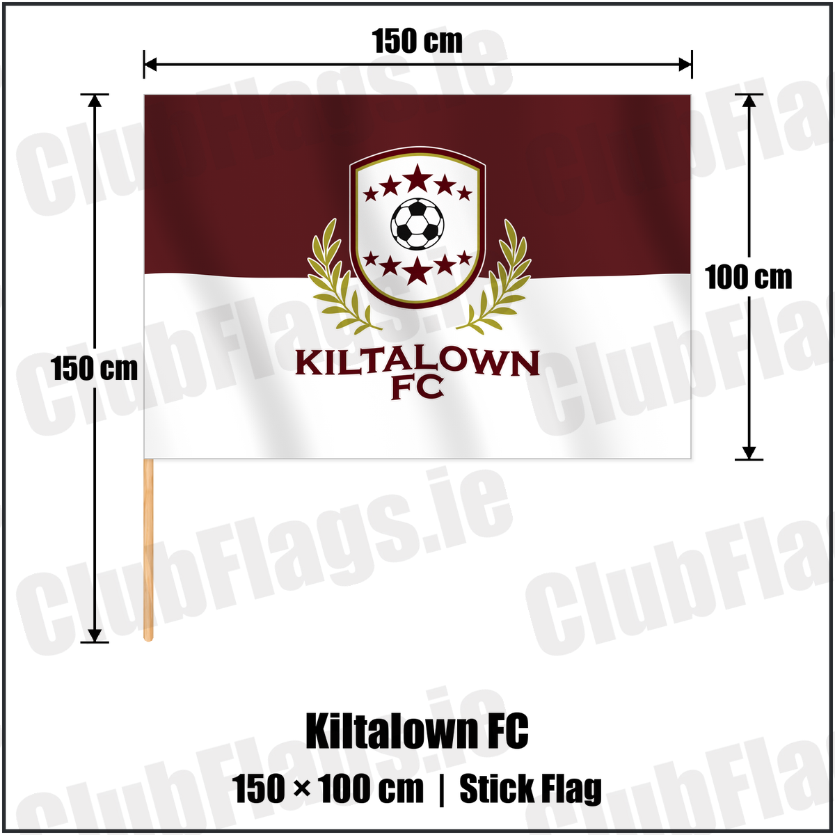 Kiltalown FC 100cm x 150cm Stick Flag with the verified club crest and colours, Dublin Football - ClubFlags.ie
