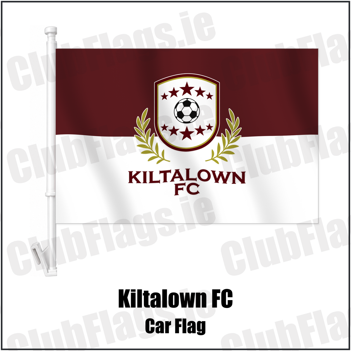 Kiltalown FC Car Flag with the verified club crest and colours, Dublin Football - ClubFlags.ie