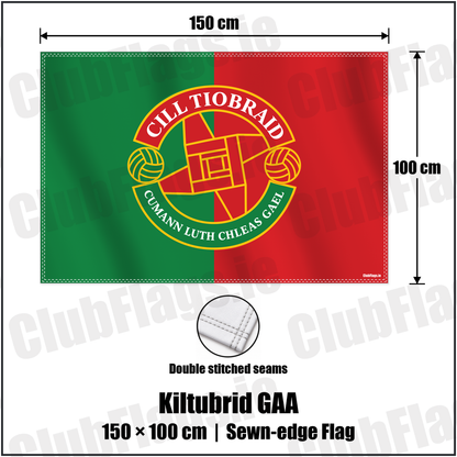Kiltubrid GAA 100cm x 150cm Flag (sewn on the edges) with the verified club crest and colours, Leitrim GAA - ClubFlags.ie