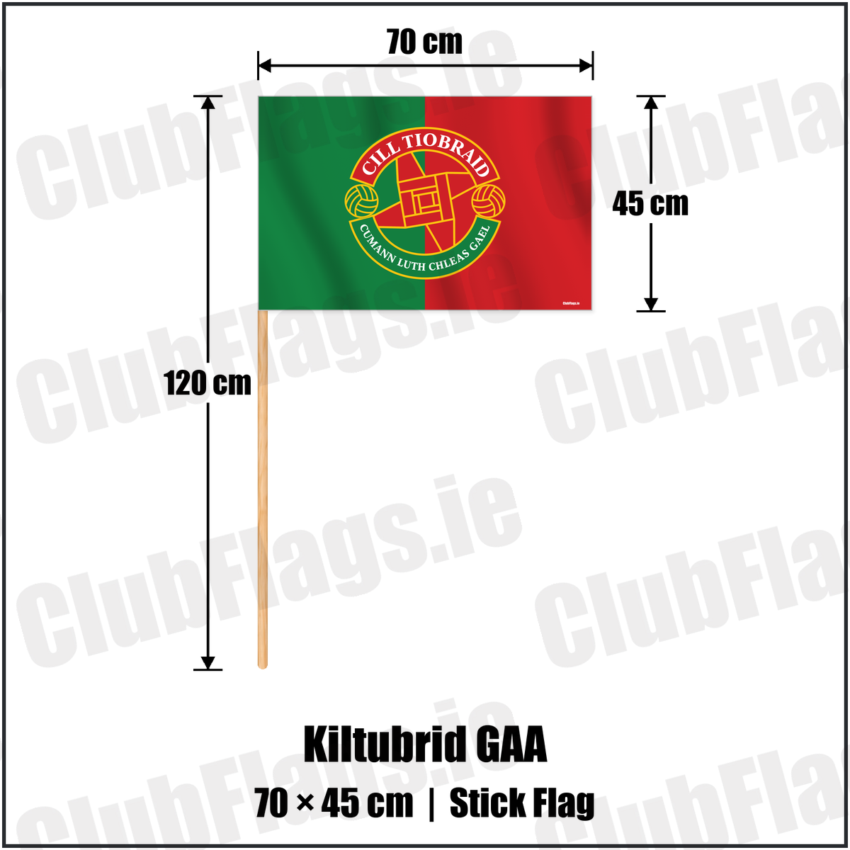 Kiltubrid GAA 45cm x 70cm Stick Flag with the verified club crest and colours, Leitrim GAA - ClubFlags.ie