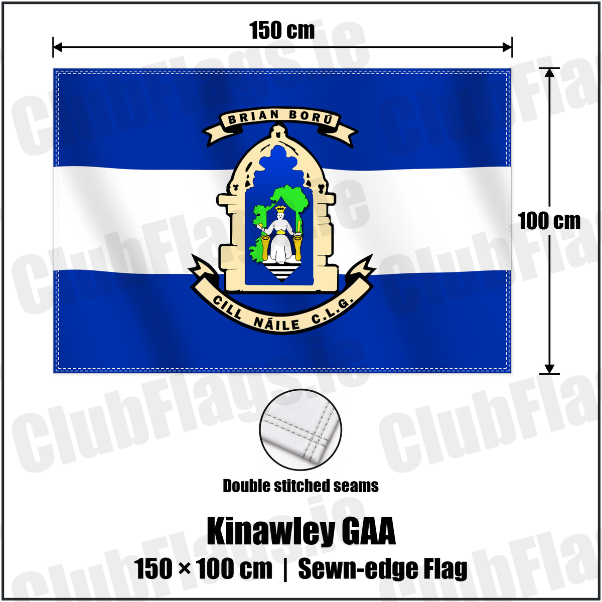Kinawley GAA 100cm x 150cm Flag (sewn on the edges) with the verified club crest and colours, Fermanagh GAA - ClubFlags.ie