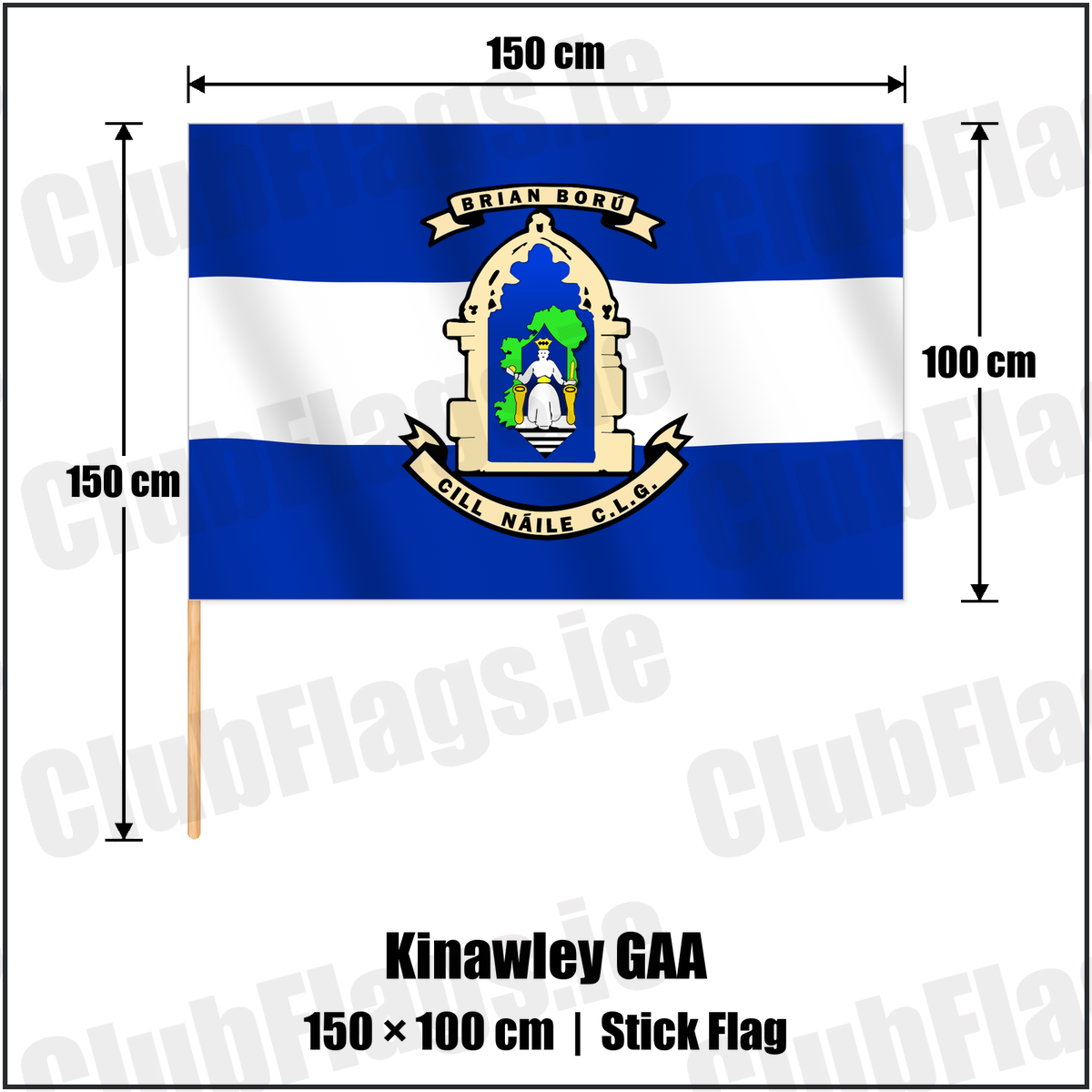 Kinawley GAA 100cm x 150cm Stick Flag with the verified club crest and colours, Fermanagh GAA - ClubFlags.ie