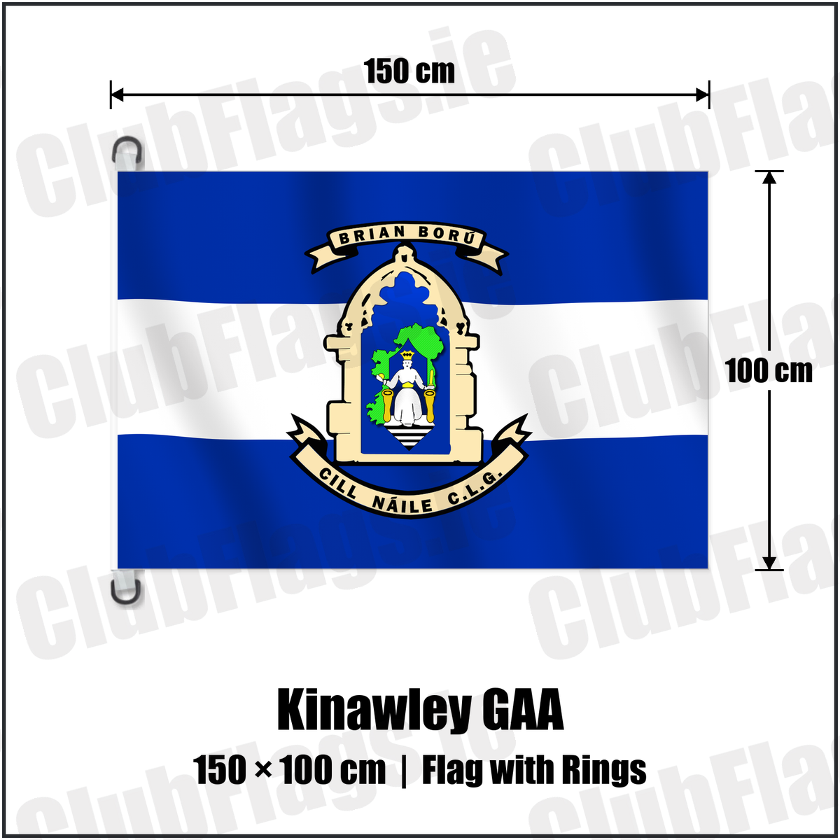 Kinawley GAA 150cm x 100cm Flag Pole Flag with Rings with the verified club crest and colours, Fermanagh GAA - ClubFlags.ie