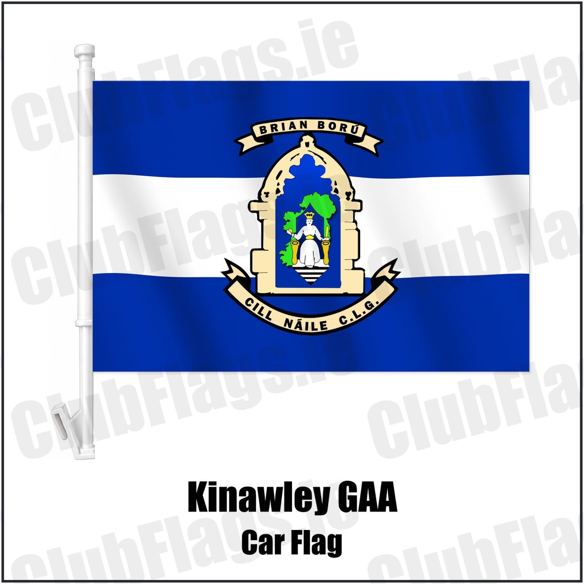Kinawley GAA Car Flag with the verified club crest and colours, Fermanagh GAA - ClubFlags.ie