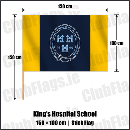 King’s Hospital School 100cm x 150cm Stick Flag with the club crest and colours, Dublin Rugby - ClubFlags.ie