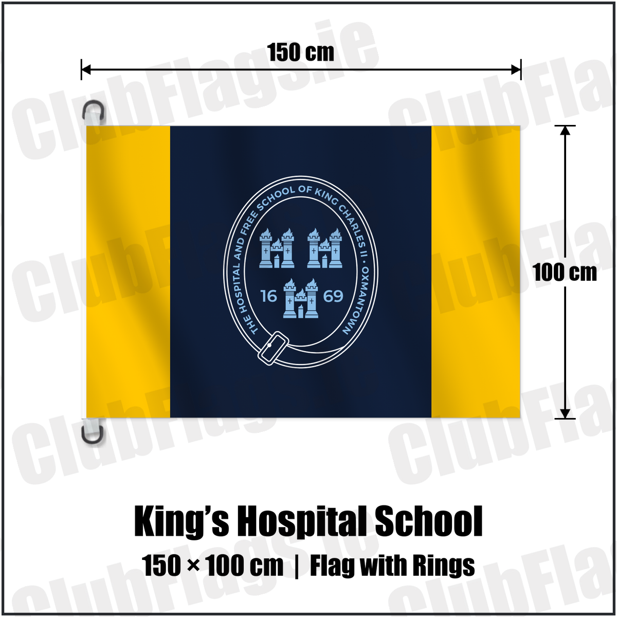 King’s Hospital School 150cm x 100cm Flag Pole Flag with Rings with the club crest and colours, Dublin Rugby - ClubFlags.ie