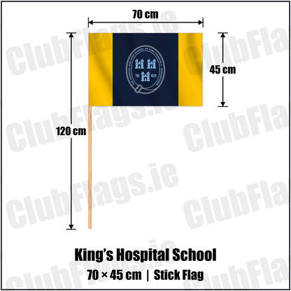 King’s Hospital School 45cm x 70cm Stick Flag with the club crest and colours, Dublin Rugby - ClubFlags.ie