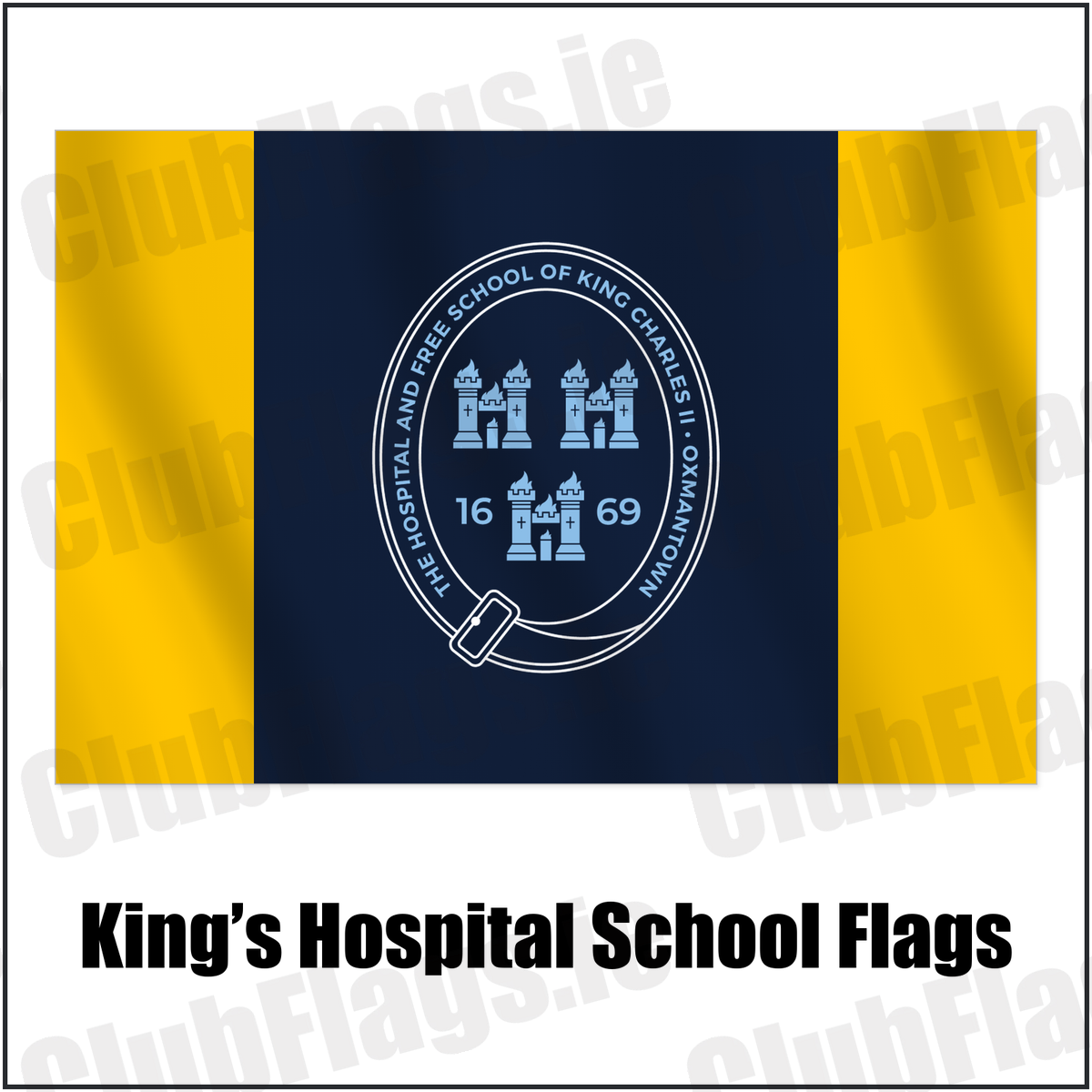 King’s Hospital School Flags with the club crest and colours, Dublin Rugby - ClubFlags.ie