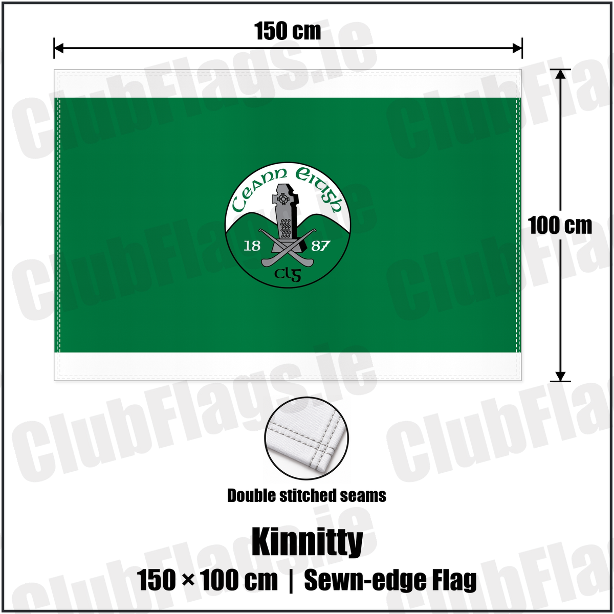 Kinnitty 100cm x 150cm Flag (sewn on the edges) with the club crest and colours, Offaly GAA - ClubFlags.ie