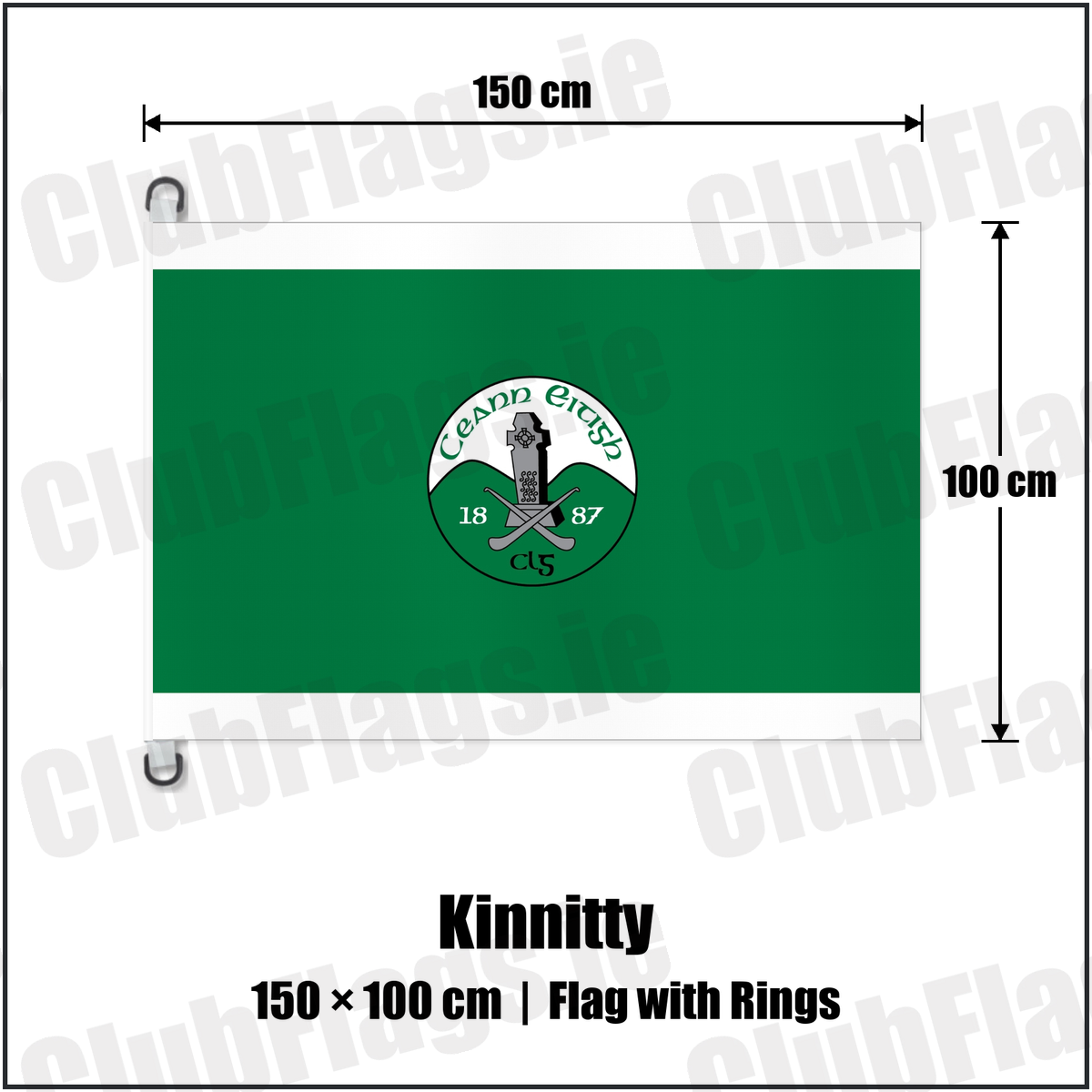 Kinnitty 150cm x 100cm Flag Pole Flag with Rings with the club crest and colours, Offaly GAA - ClubFlags.ie
