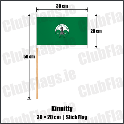 Kinnitty 20cm x 30cm Stick Flag with the club crest and colours, Offaly GAA - ClubFlags.ie