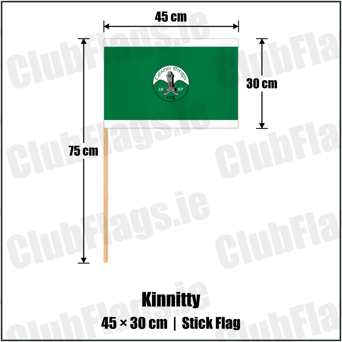 Kinnitty 30cm x 45cm Stick Flag with the club crest and colours, Offaly GAA - ClubFlags.ie