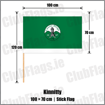 Kinnitty 70cm x 100cm Stick Flag with the club crest and colours, Offaly GAA - ClubFlags.ie
