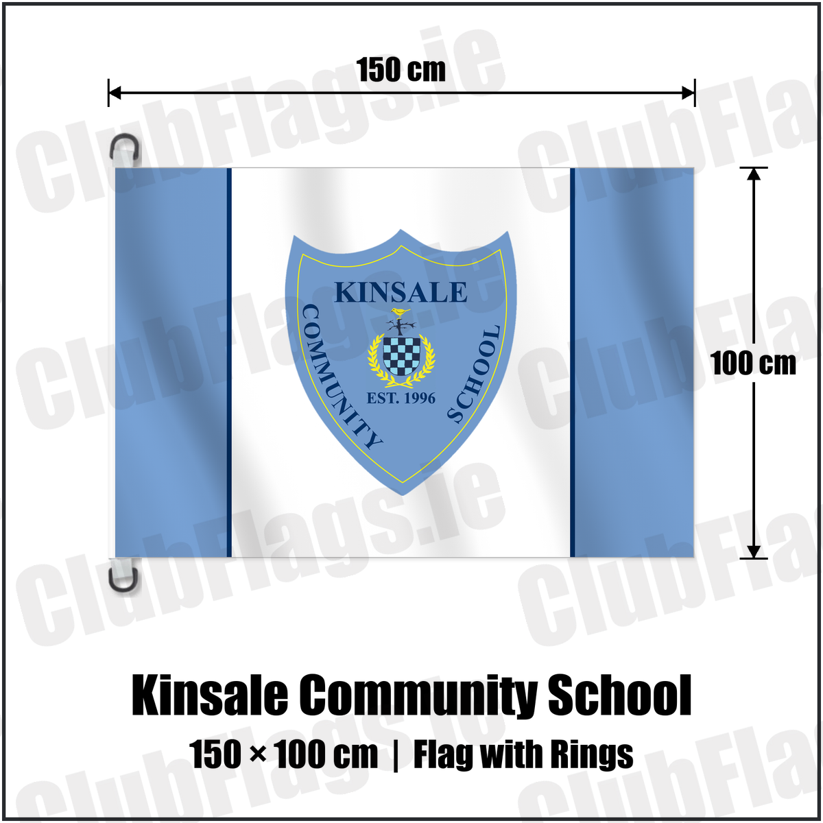 Kinsale Community School 150cm x 100cm Flag Pole Flag with Rings with the club crest and colours, Cork GAA - ClubFlags.ie