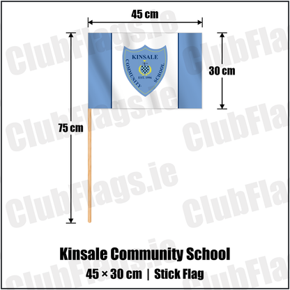 Kinsale Community School 30cm x 45cm Stick Flag with the club crest and colours, Cork GAA - ClubFlags.ie