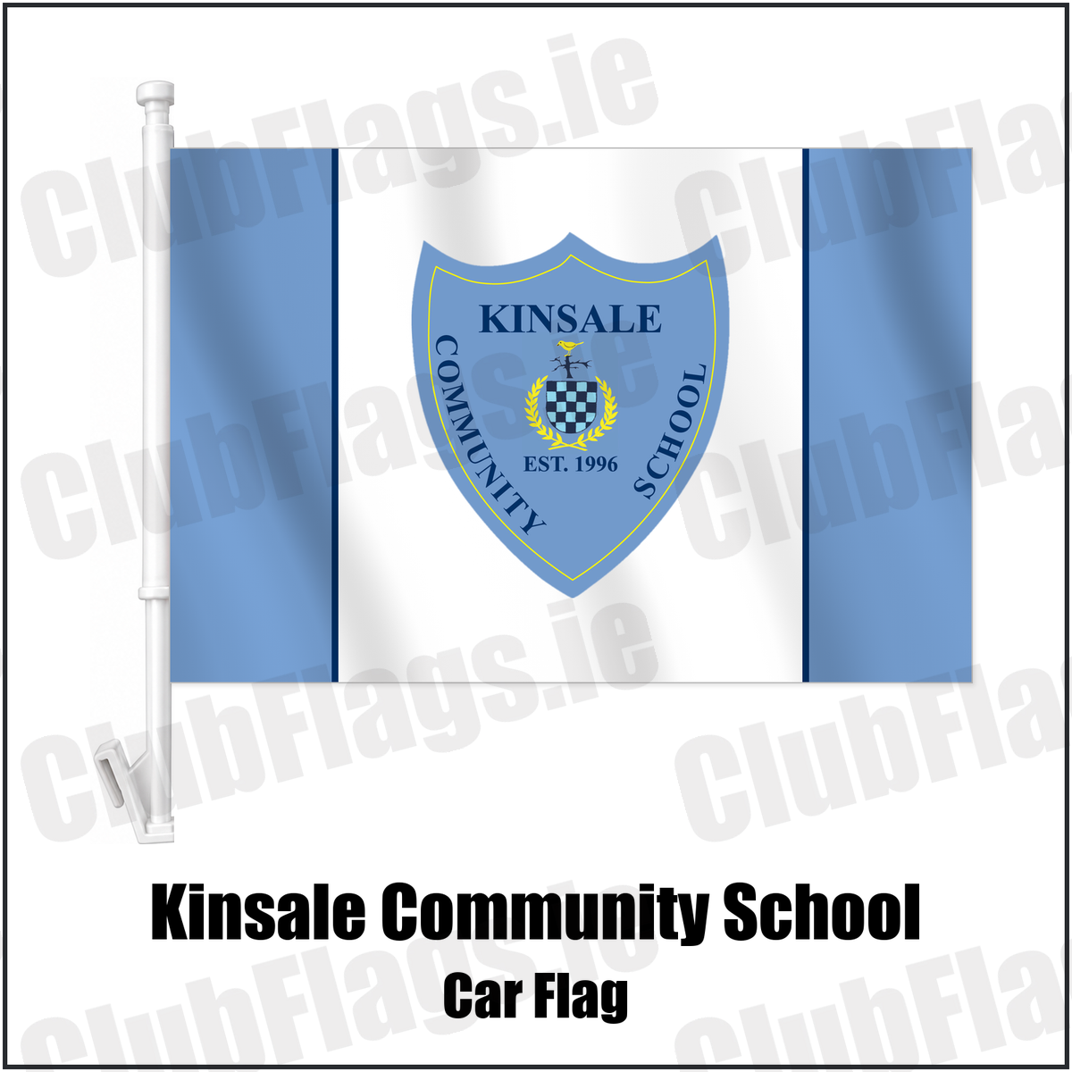 Kinsale Community School Car Flag with the club crest and colours, Cork GAA - ClubFlags.ie