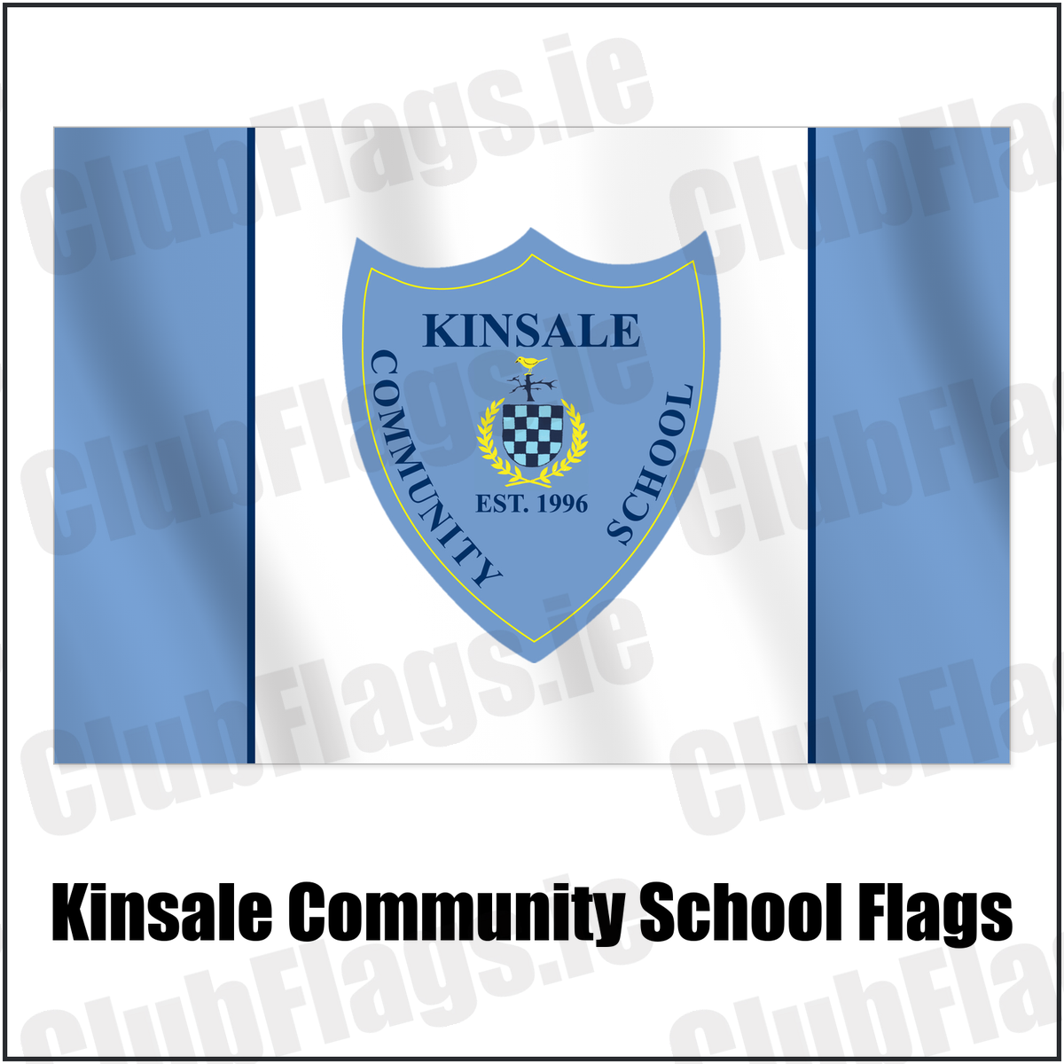 Kinsale Community School Flags with the club crest and colours, Cork GAA - ClubFlags.ie