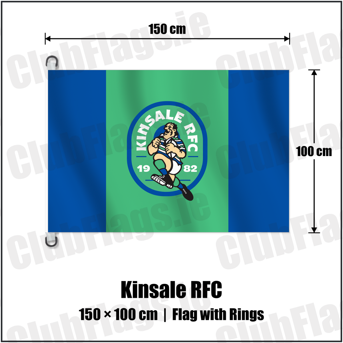 Kinsale RFC 150cm x 100cm Flag Pole Flag with Rings with the club crest and colours, Cork Rugby - ClubFlags.ie
