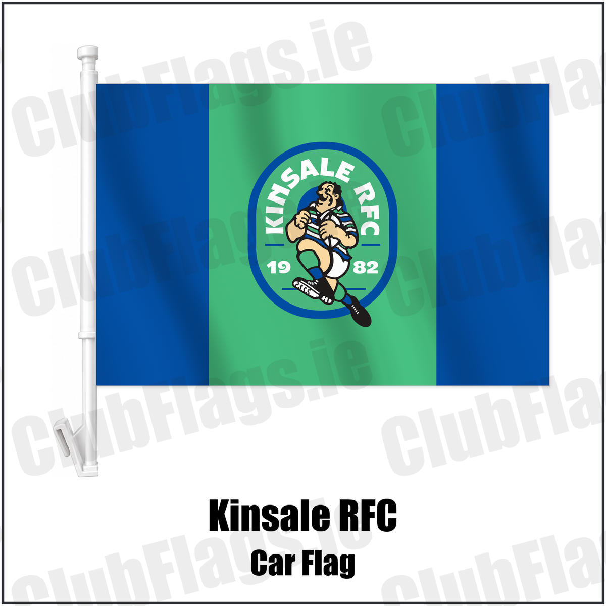 Kinsale RFC Car Flag with the club crest and colours, Cork Rugby - ClubFlags.ie