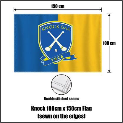 Knock 100cm x 150cm Flag (sewn on the edges), featuring the club crest and blue and gold colours; County Tipperary GAA. ClubFlags.ie.