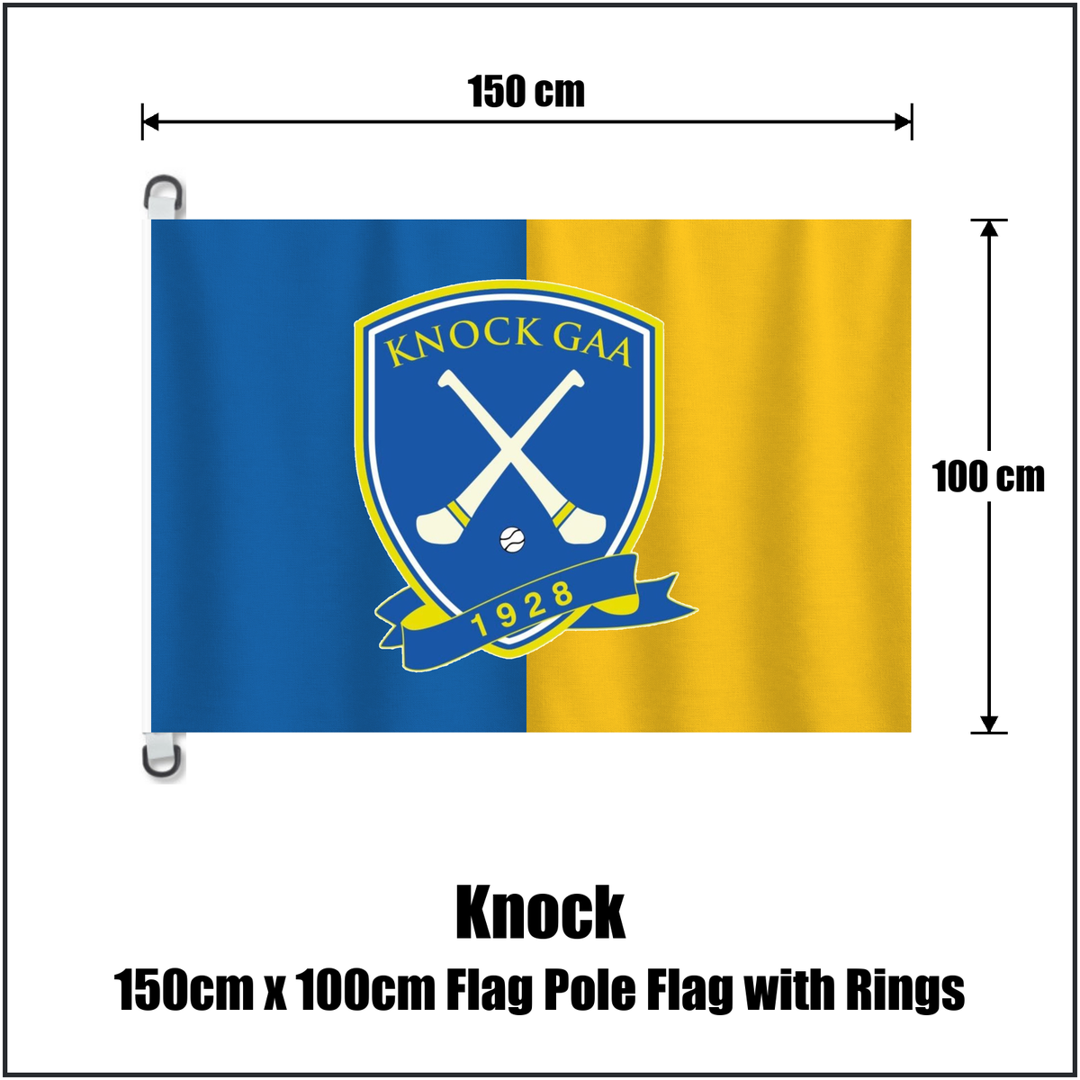 Knock 150cm x 100cm Flag Pole Flag with Rings, featuring the club crest and blue and gold colours; County Tipperary GAA. ClubFlags.ie.