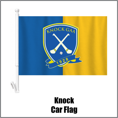 Knock Car Flag, featuring the club crest and blue and gold colours; County Tipperary GAA. ClubFlags.ie.