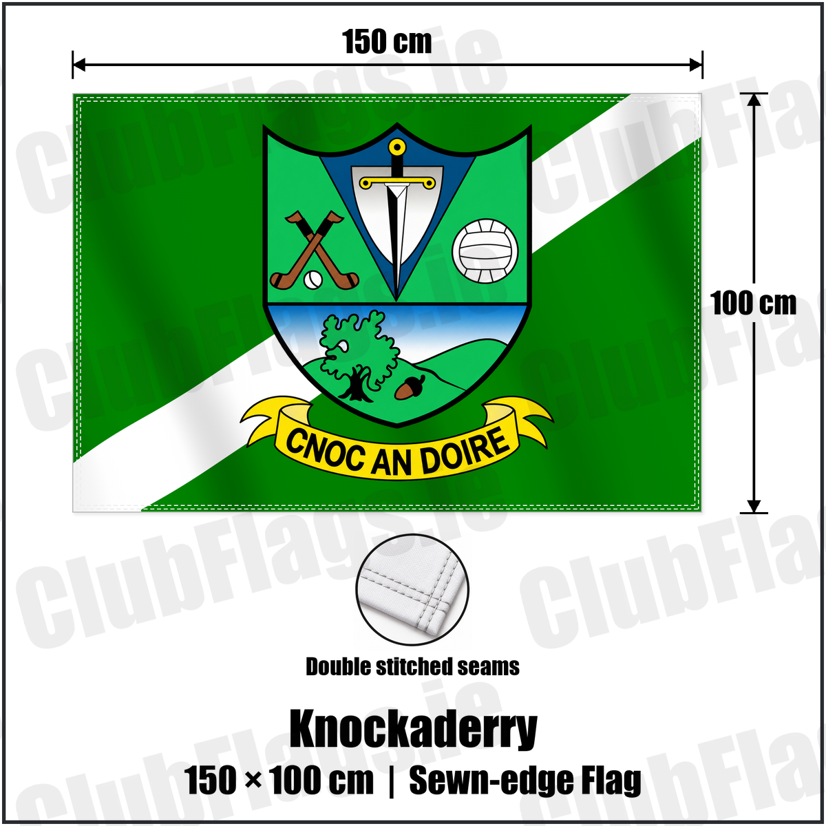 Knockaderry 100cm x 150cm Flag (sewn on the edges) with the club crest and colours, Limerick GAA - ClubFlags.ie