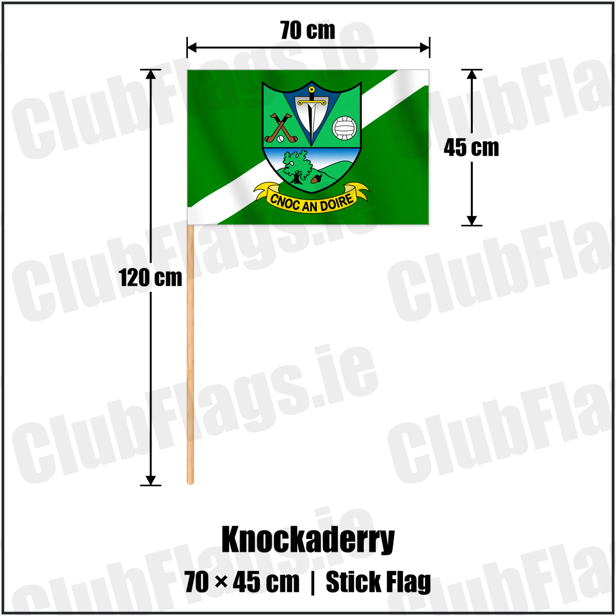 Knockaderry 45cm x 70cm Stick Flag with the club crest and colours, Limerick GAA - ClubFlags.ie