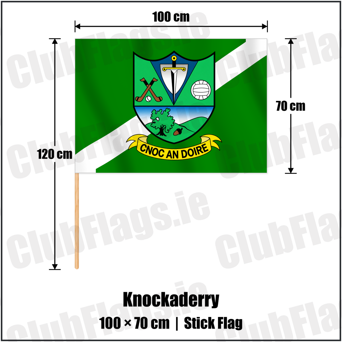 Knockaderry 70cm x 100cm Stick Flag with the club crest and colours, Limerick GAA - ClubFlags.ie