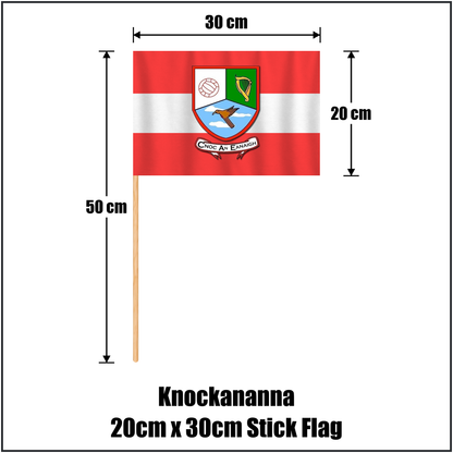 Knockananna 20cm x 30cm Stick Flag, featuring the club crest and red and white colours; County Wicklow GAA. ClubFlags.ie.