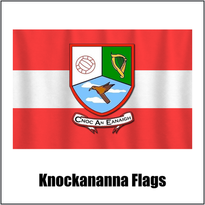 Knockananna Flags, featuring the club crest and red and white colours; County Wicklow GAA. ClubFlags.ie.