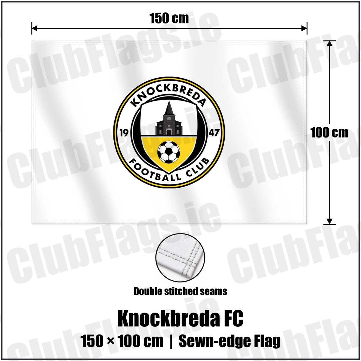 Knockbreda FC 100cm x 150cm Flag (sewn on the edges) with the club crest and colours, Down Football - ClubFlags.ie