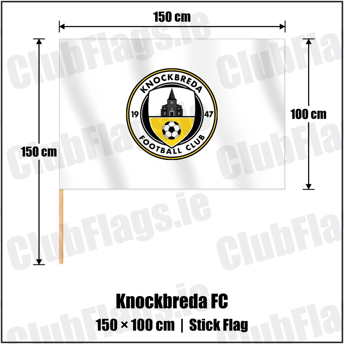 Knockbreda FC 100cm x 150cm Stick Flag with the club crest and colours, Down Football - ClubFlags.ie