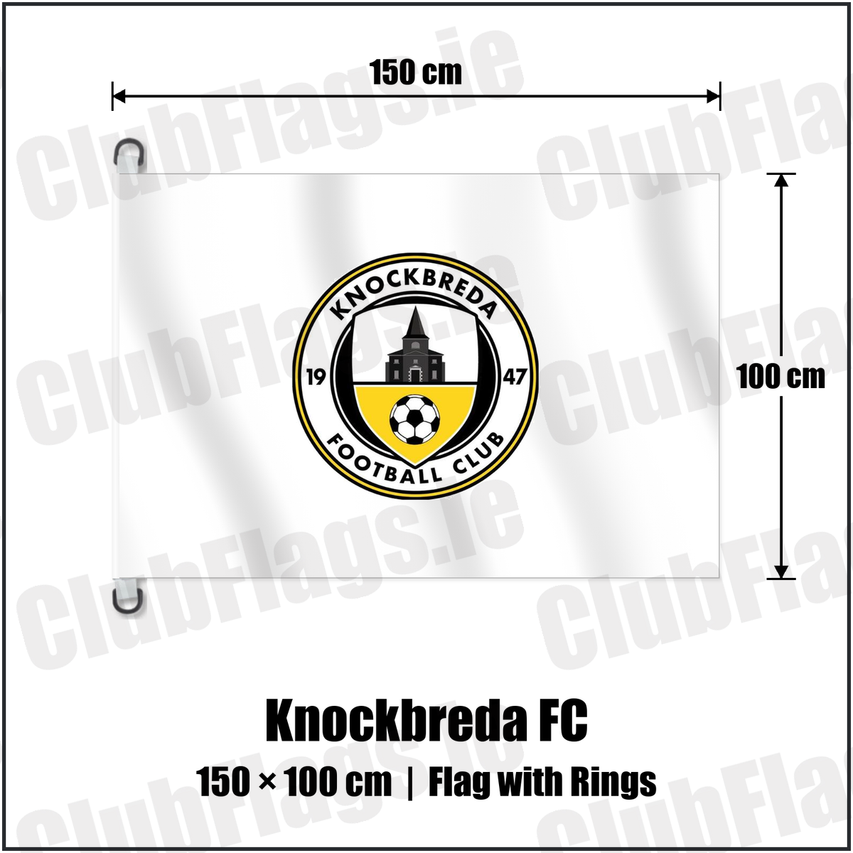 Knockbreda FC 150cm x 100cm Flag Pole Flag with Rings with the club crest and colours, Down Football - ClubFlags.ie