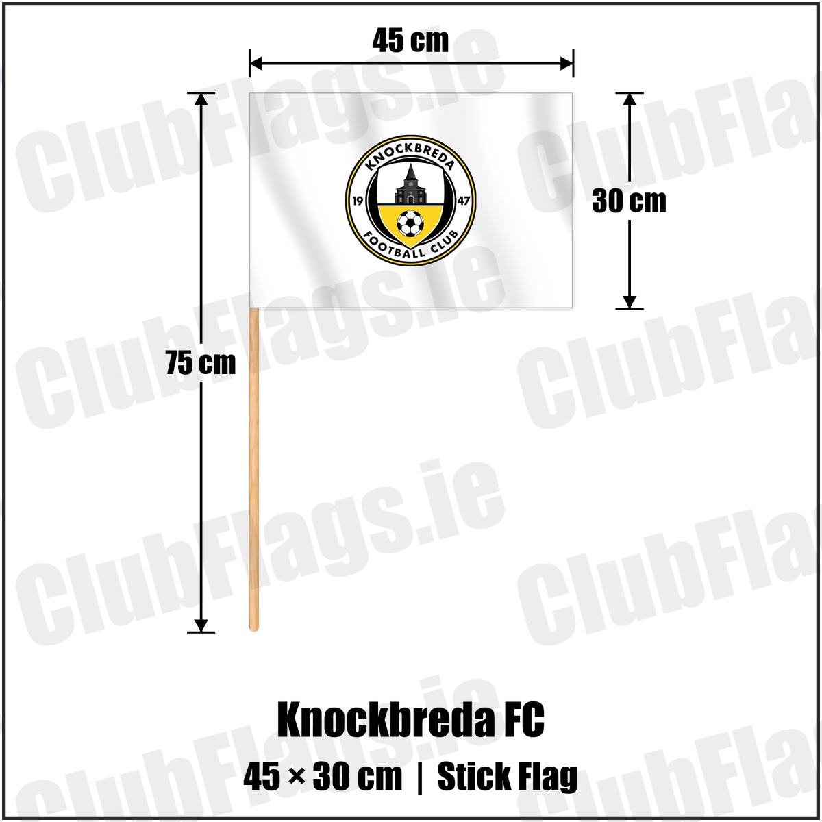 Knockbreda FC 30cm x 45cm Stick Flag with the club crest and colours, Down Football - ClubFlags.ie