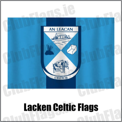 Lacken Celtic Flags in sky blue and navy, featuring the club crest on realistic fabric with gentle vertical folds; County Cavan GAA. ClubFlags.ie.