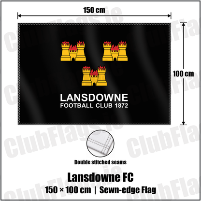 Lansdowne FC 100cm x 150cm Flag (sewn on the edges) with the club crest and colours, Dublin Rugby - ClubFlags.ie