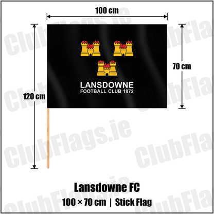 Lansdowne FC 70cm x 100cm Stick Flag with the club crest and colours, Dublin Rugby - ClubFlags.ie