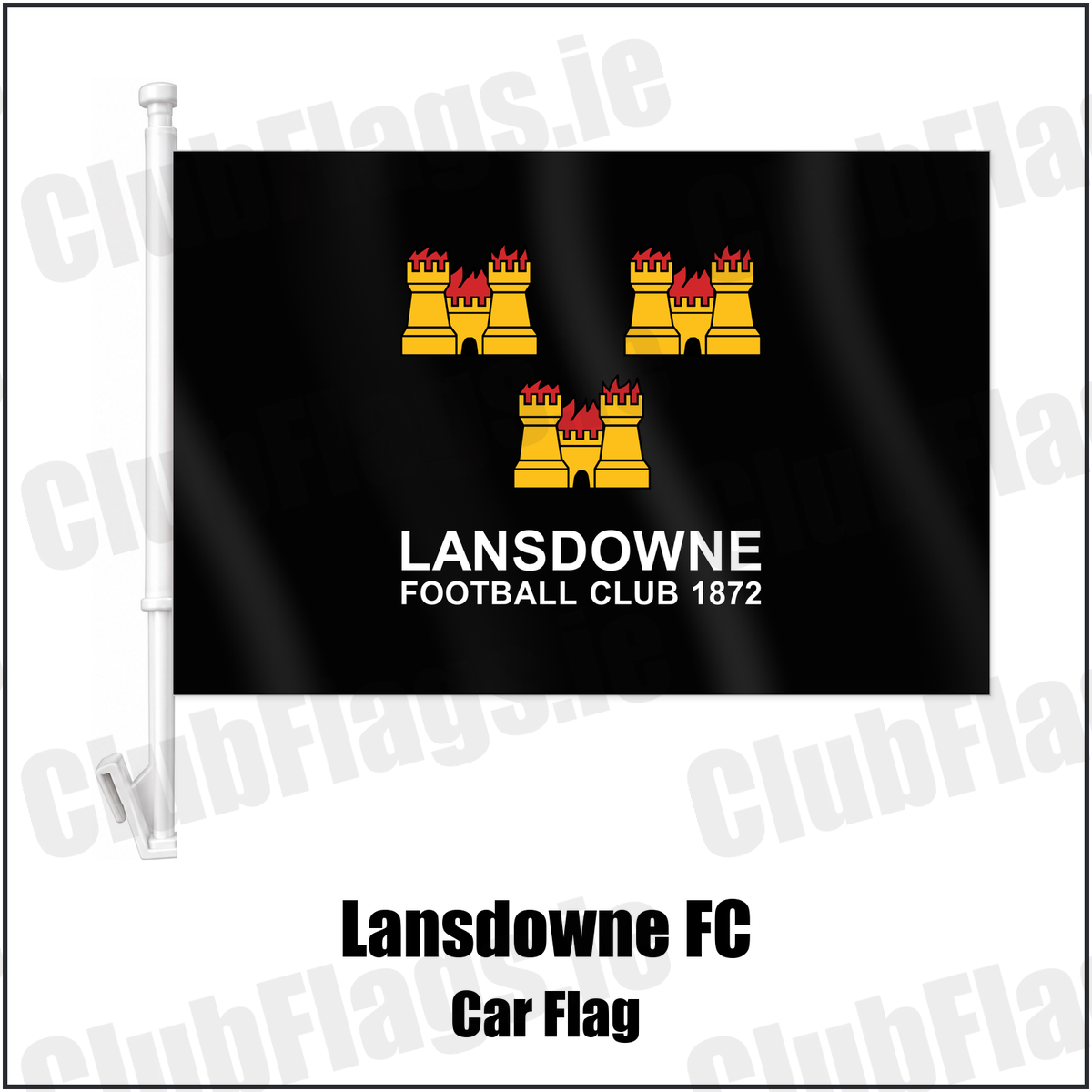 Lansdowne FC Car Flag with the club crest and colours, Dublin Rugby - ClubFlags.ie