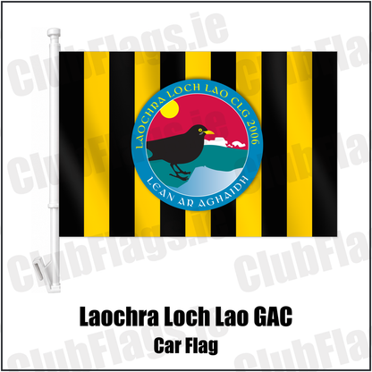 Laochra Loch Lao GAC Car Flag with the verified club crest and colours, Antrim GAA - ClubFlags.ie