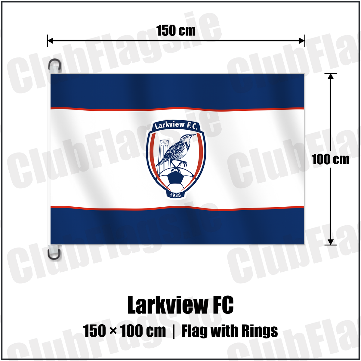Larkview FC 150cm x 100cm Flag Pole Flag with Rings with the club crest and colours, Dublin Football - ClubFlags.ie