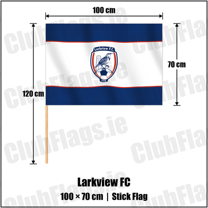 Larkview FC 70cm x 100cm Stick Flag with the club crest and colours, Dublin Football - ClubFlags.ie