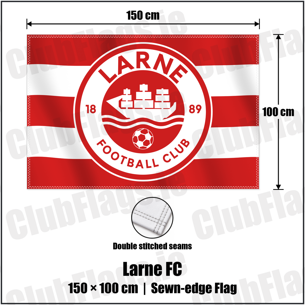 Larne FC 100cm x 150cm Flag (sewn on the edges) with the club crest and colours, Antrim Football - ClubFlags.ie