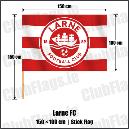 Larne FC 100cm x 150cm Stick Flag with the club crest and colours, Antrim Football - ClubFlags.ie