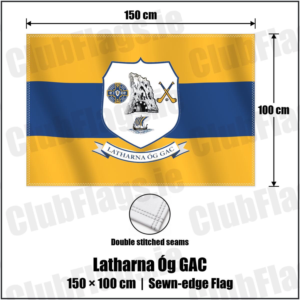 Latharna Óg GAC 100cm x 150cm Flag (sewn on the edges) with the club crest and colours, Antrim GAA - ClubFlags.ie